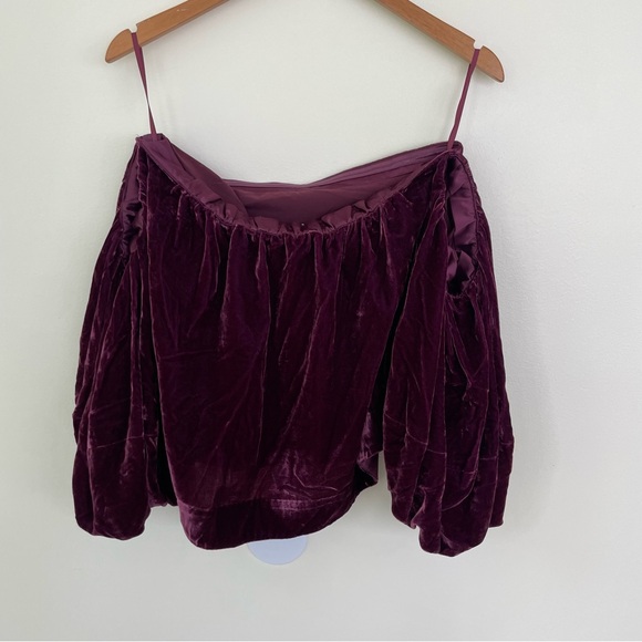 Mare Mare Free People Piere Plum Crushed Velvet Puff Sleeve Off The Shoulder Top - Picture 6 of 10